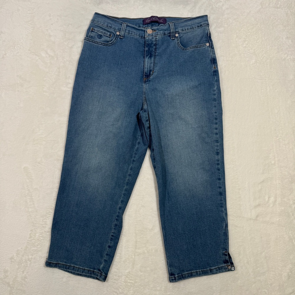 Gloria Vanderbilt Crop Jeans Womens 8 Blue Amanda High Rise Straight Side Slit